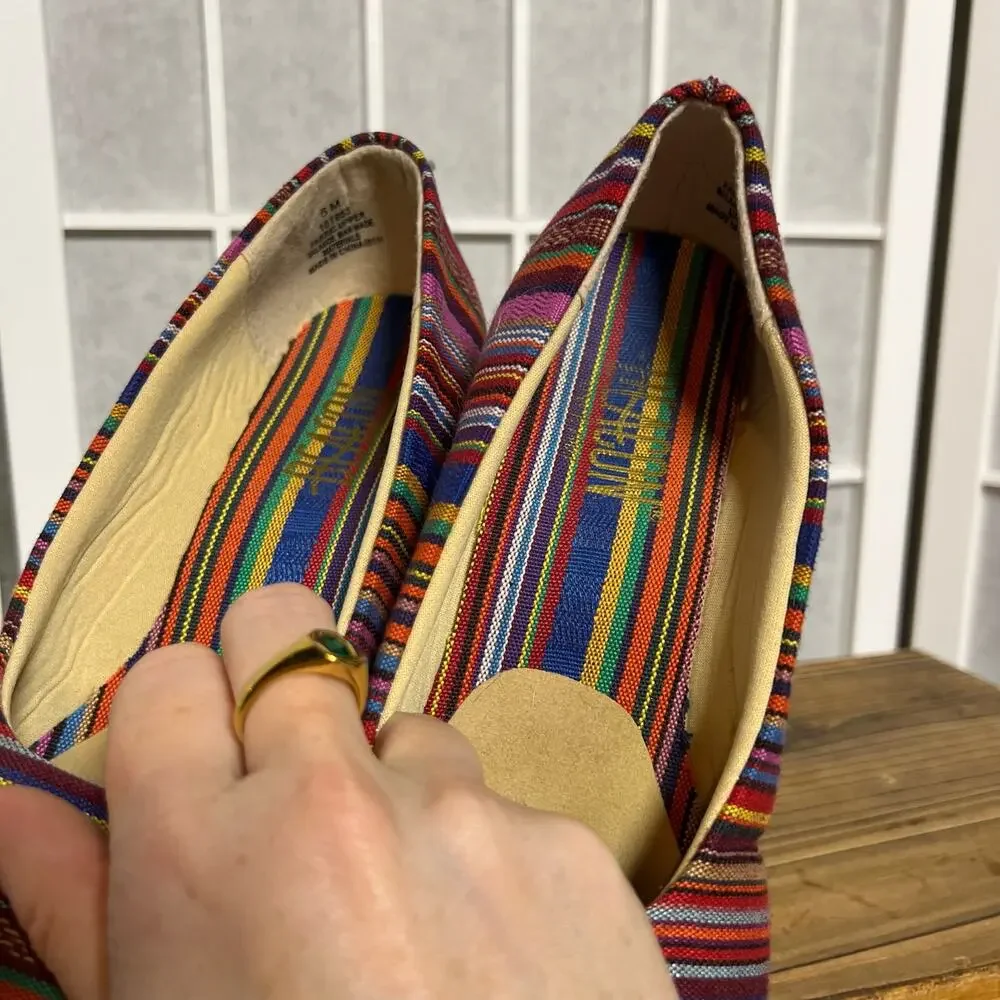Women’s Multicolor Striped Espadrille Wedge Flats Slip On Casual Shoes Size 6